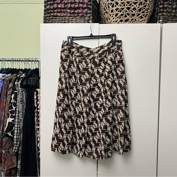 J. Crew Brown & Cream Houndstooth Pattern High-Waisted Midi Modest Skirt Sz L - Picture 1 of 12